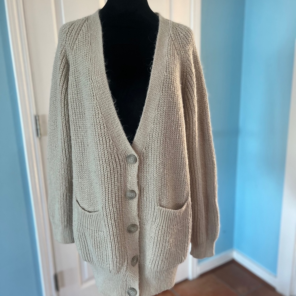 Zara Beige Button-Up Cardigan